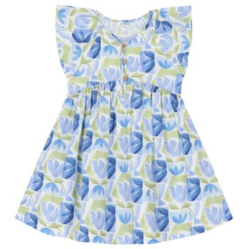 Girls Blue & Green Floral Dress