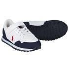 Boys White & Navy Logo Trainers, 1, hi-res