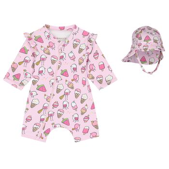 Baby Girls Pink Sun Suit & Hat Set (UPF40+)