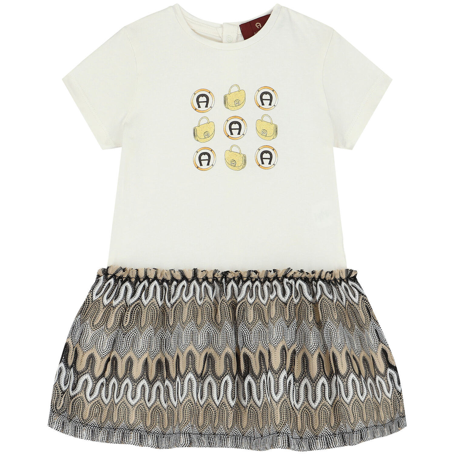 Girls Ivory Logo Dress, 1, hi-res