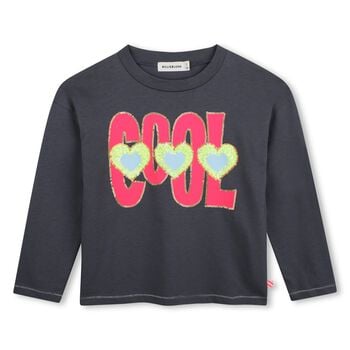 Girls Grey Sequin Heart Long Sleeve Top