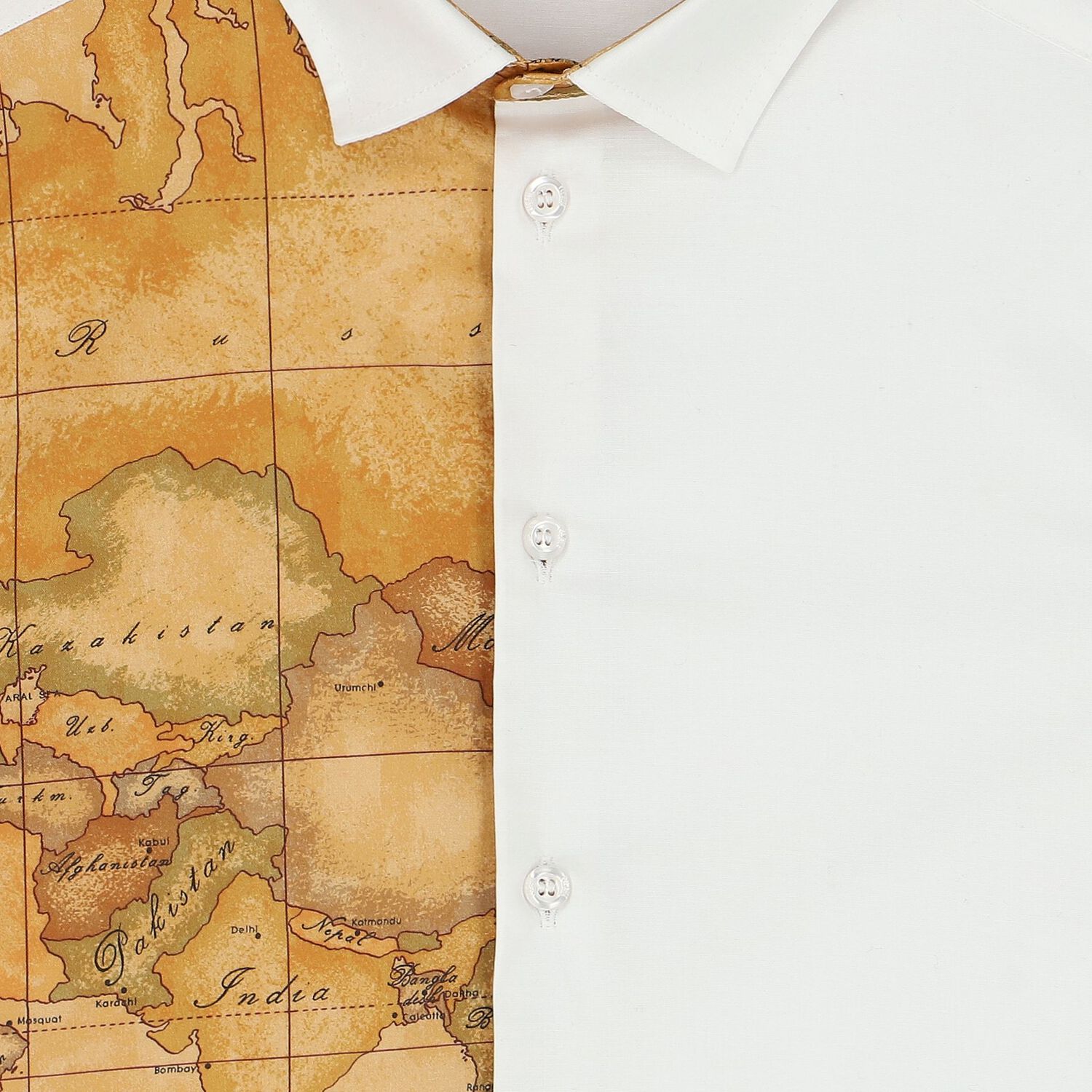 Boys White & Beige Geo Map Shirt, 1, hi-res