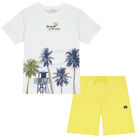 Boys White & Yellow Palm Tree Shorts Set, 1, hi-res