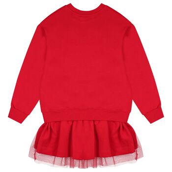 Girls Red Logo Sweatshirt Tulle Dress