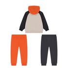 Younger Boys Beige, Grey & Orange 3 Piece Tracksuit, 1, hi-res