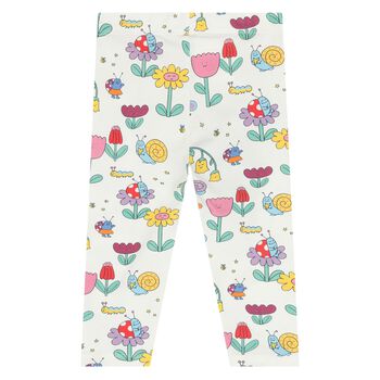 Younger Girls White Flower Leggings