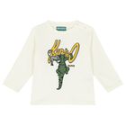 Younger Boys Ivory Logo Long Sleeve Top, 1, hi-res