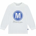 Boys White Logo Long Sleeve Top, 1, hi-res