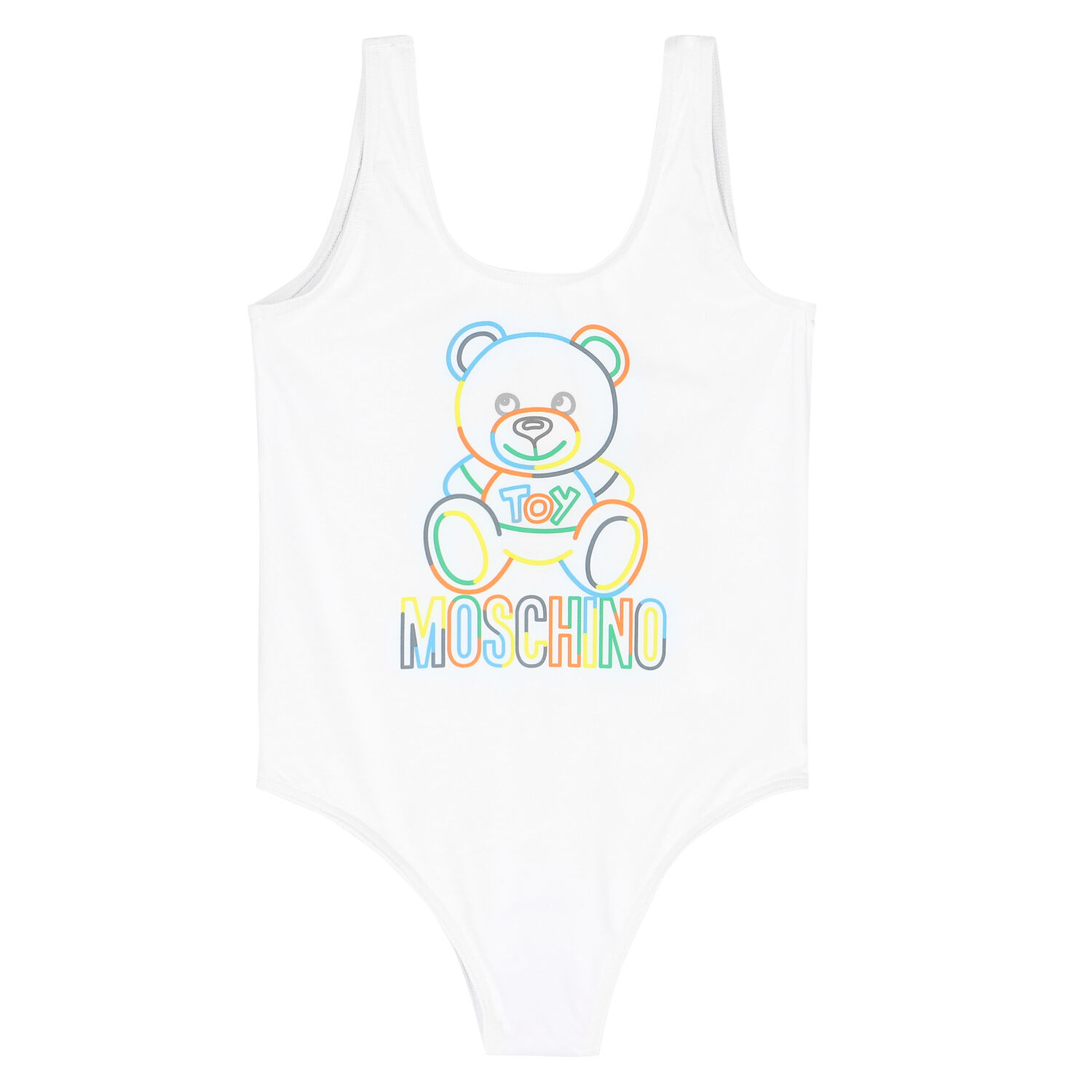 Girls White Teddy Logo Swimsuit, 1, hi-res