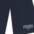 Boys Navy Blue Logo Shorts, 1, hi-res