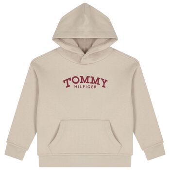 Boys Beige Logo Hooded Top