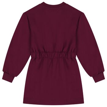 Girls Burgundy Embellished Logo Dress