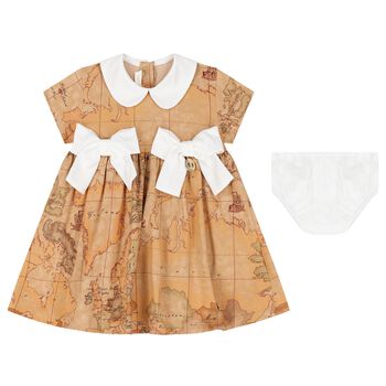 Younger Girls Beige Geo Map Dress Set
