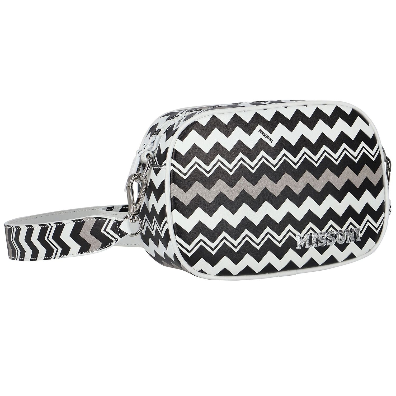 Girls Black & White Logo Zigzag Shoulder Bag, 2, hi-res