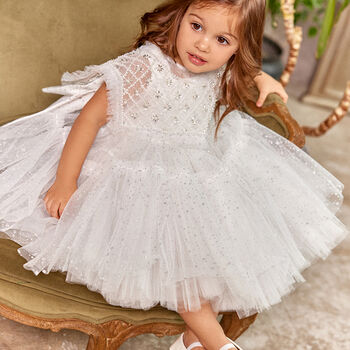 Younger Girls White Embellished Tulle Dress