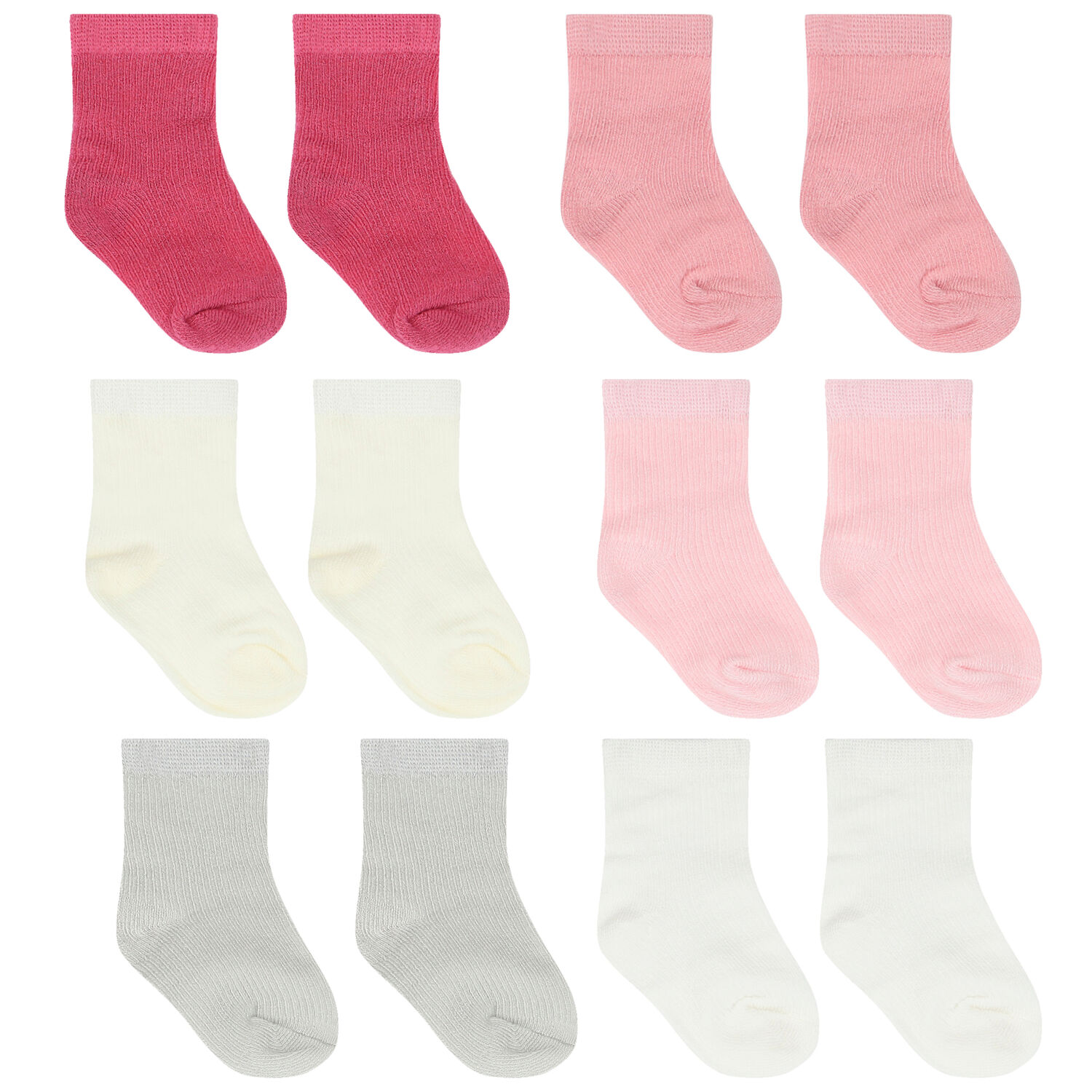 Baby Girls Pink & White Socks (6 Pack), 3, hi-res