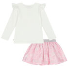 Girls Ivory & Pink Embellished Skirt Set, 2, hi-res