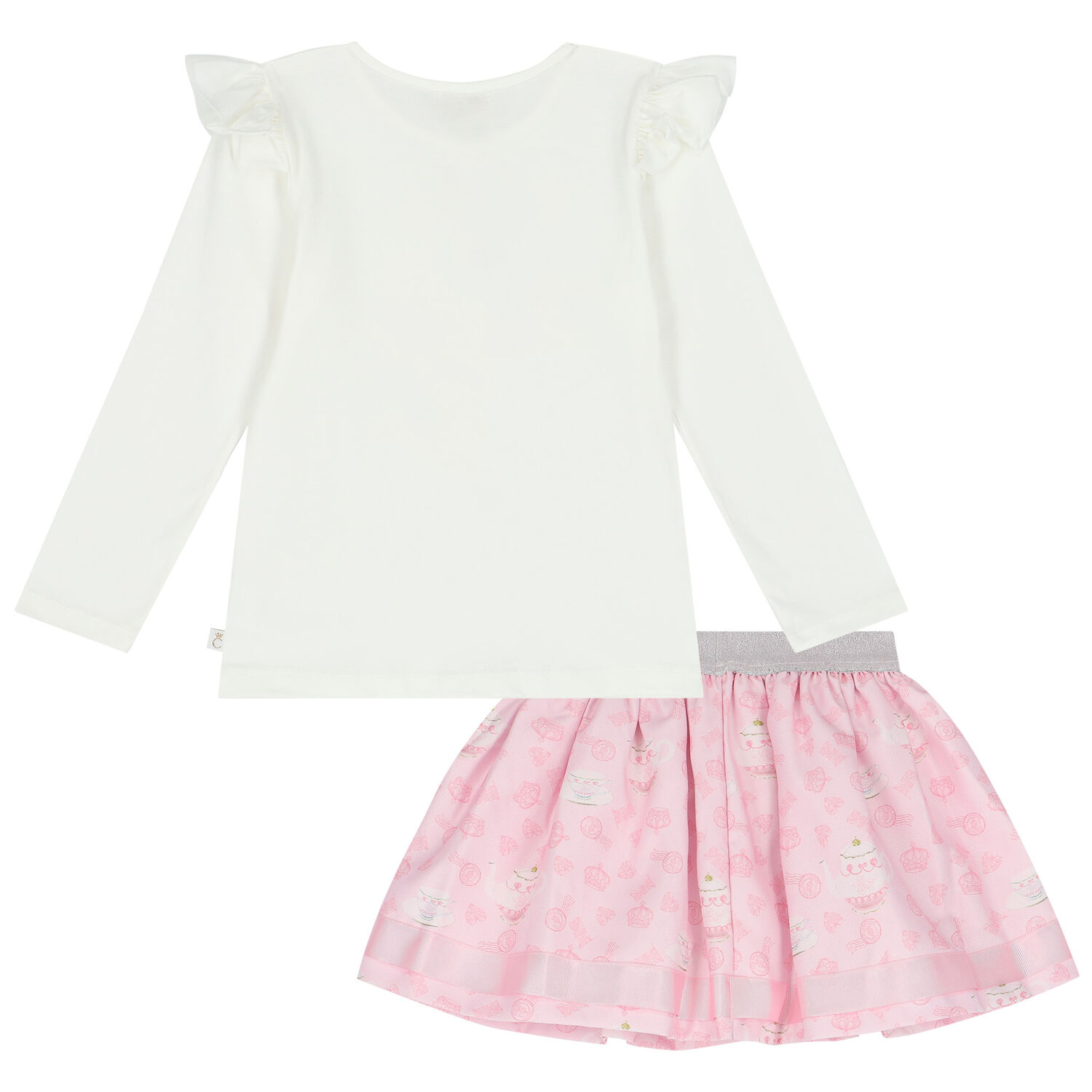 Girls Ivory & Pink Embellished Skirt Set, 2, hi-res