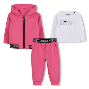 Younger Girls Pink & White Logo 3-Piece Tracksuit