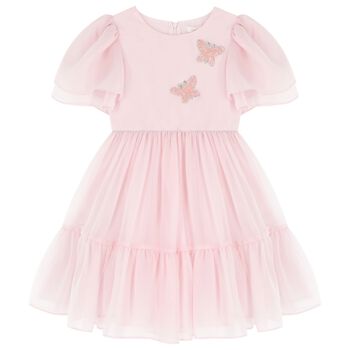Girls Pink Embellished Chiffon Dress