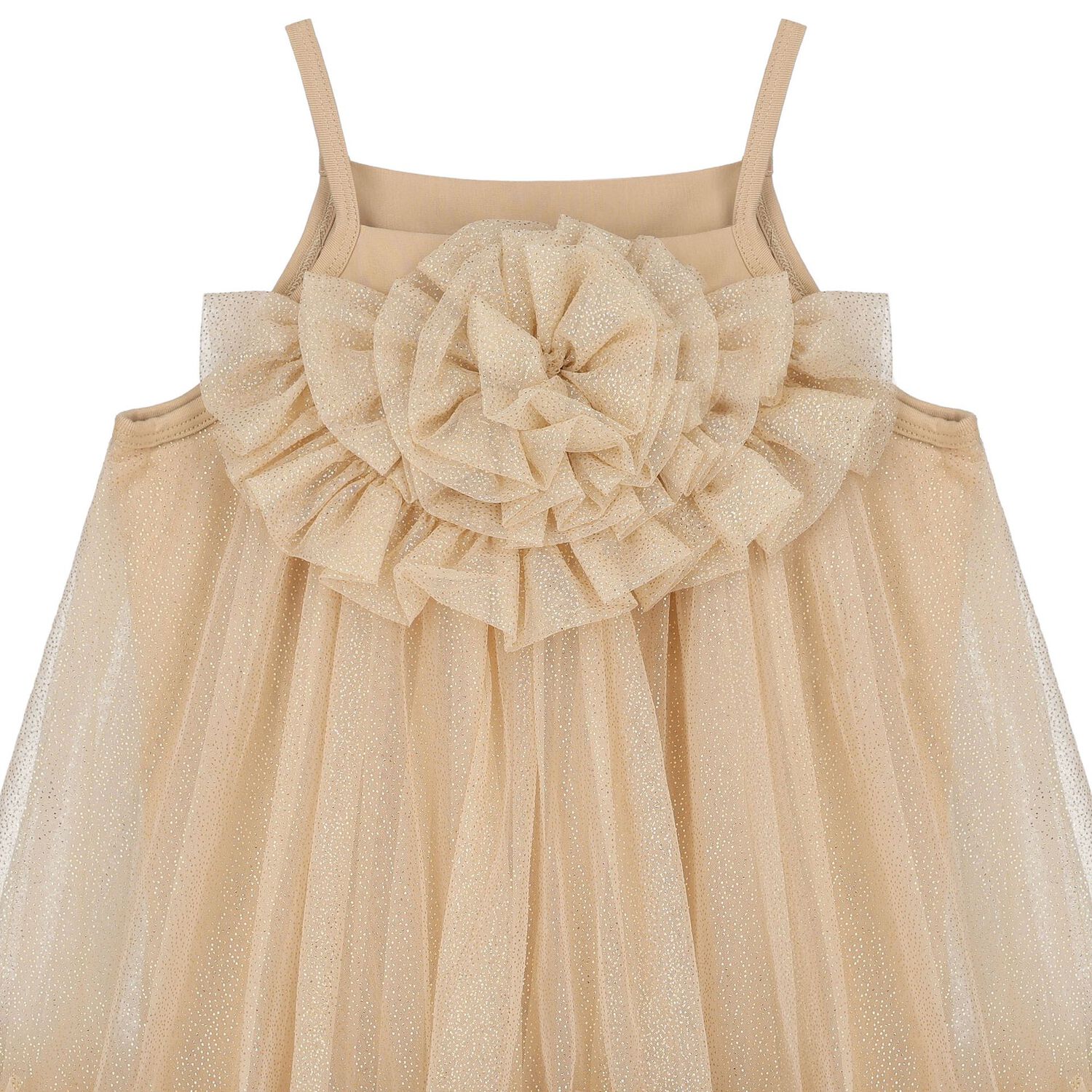 Girls Gold Embellished Tulle Dress, 1, hi-res