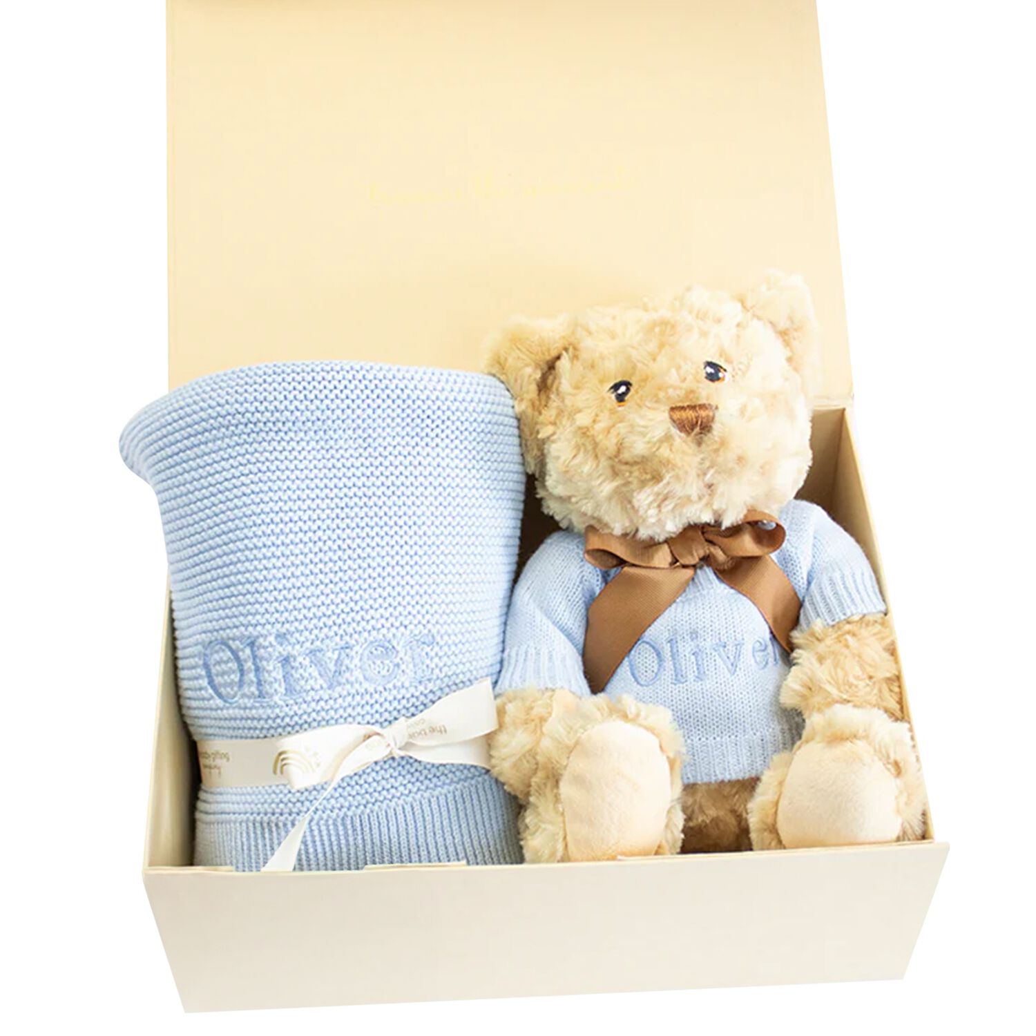 Boys Blue Personalised Teddy Baby Gift Set, 2, hi-res