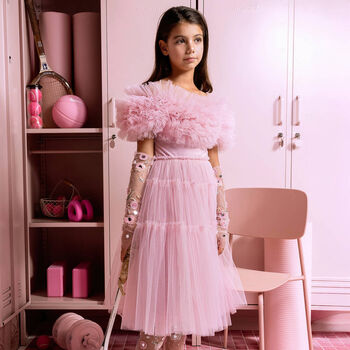 Girls Pink Ruffled Tulle Dress