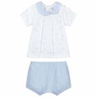 Baby Boys White & Blue Shorts Set, 1, hi-res