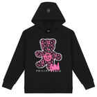 Girls Black Teddy Logo Hooded Top, 1, hi-res
