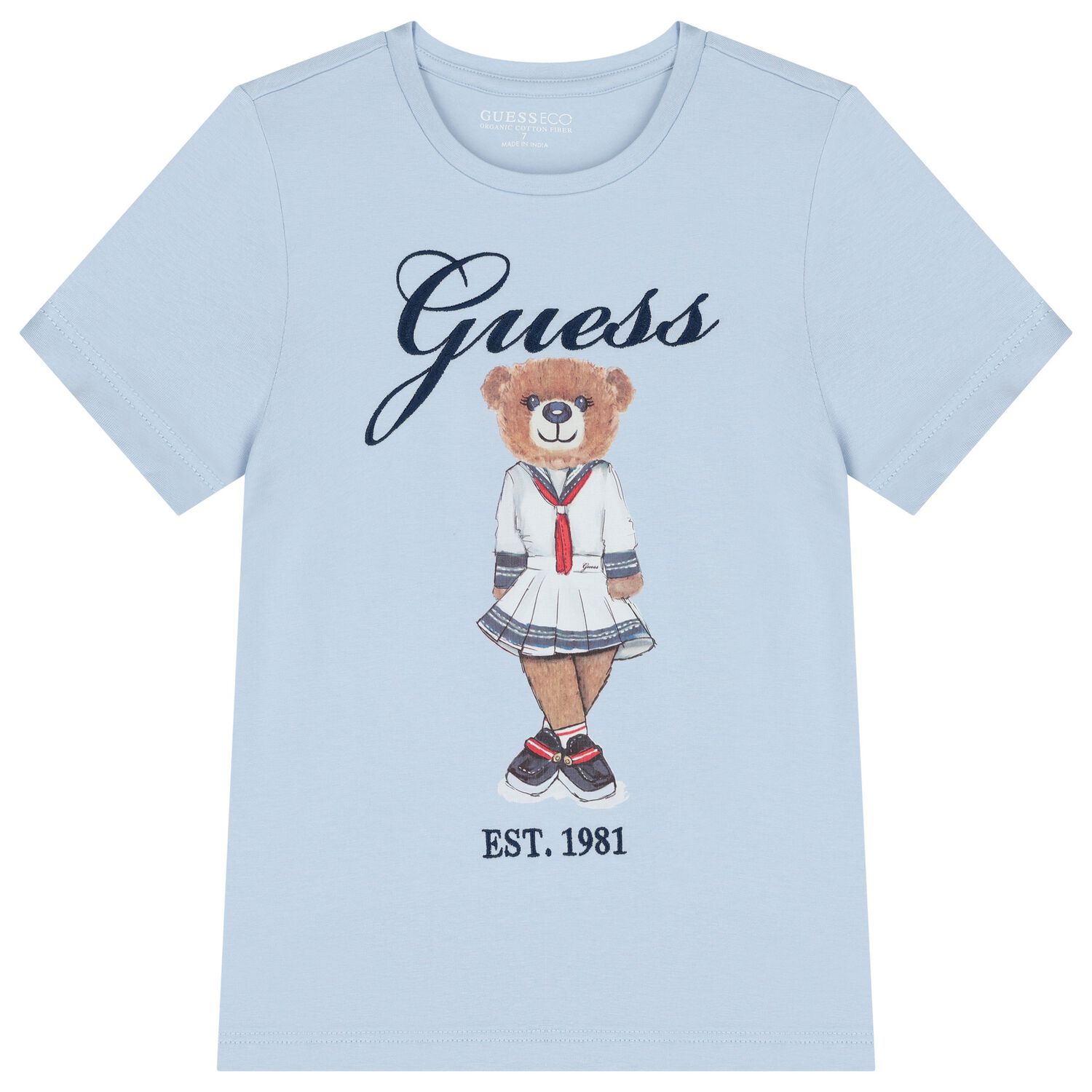 Girls Blue Cotton Bear Logo T-Shirt, 1, hi-res