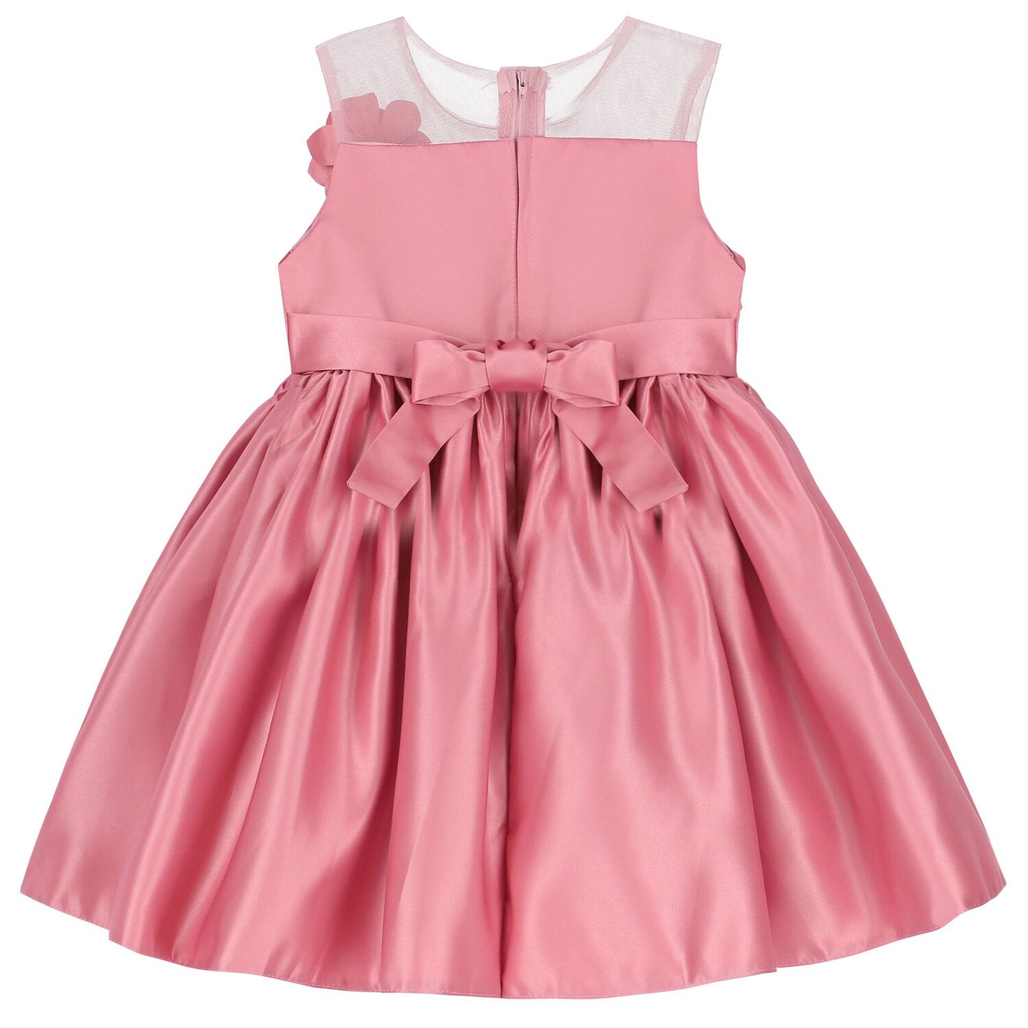 Girls Pink Floral Satin Dress, 1, hi-res