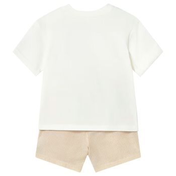 Younger Boys Beige & White Striped Shorts Set