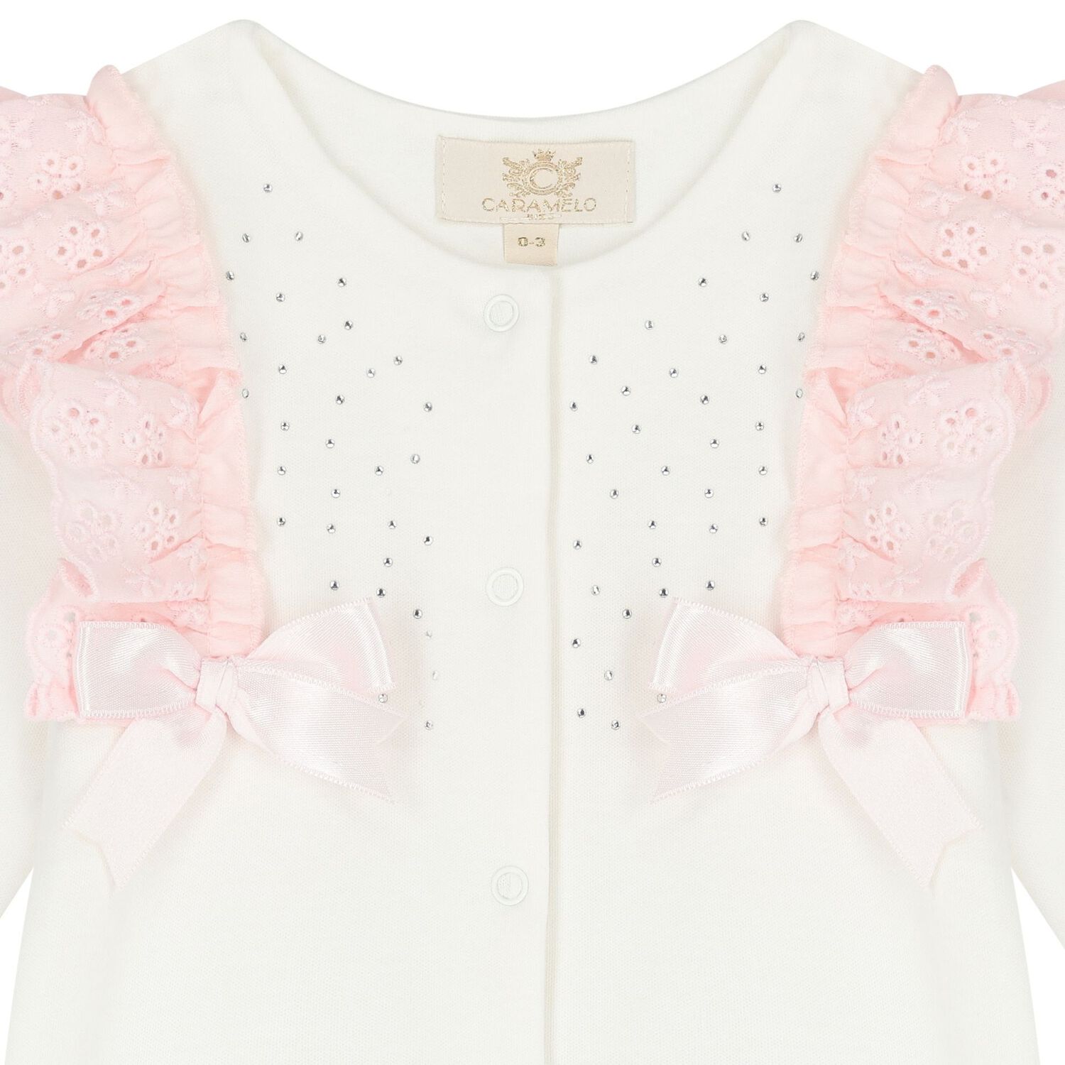 Girls Ivory & Pink Embellished Babygrow, 1, hi-res