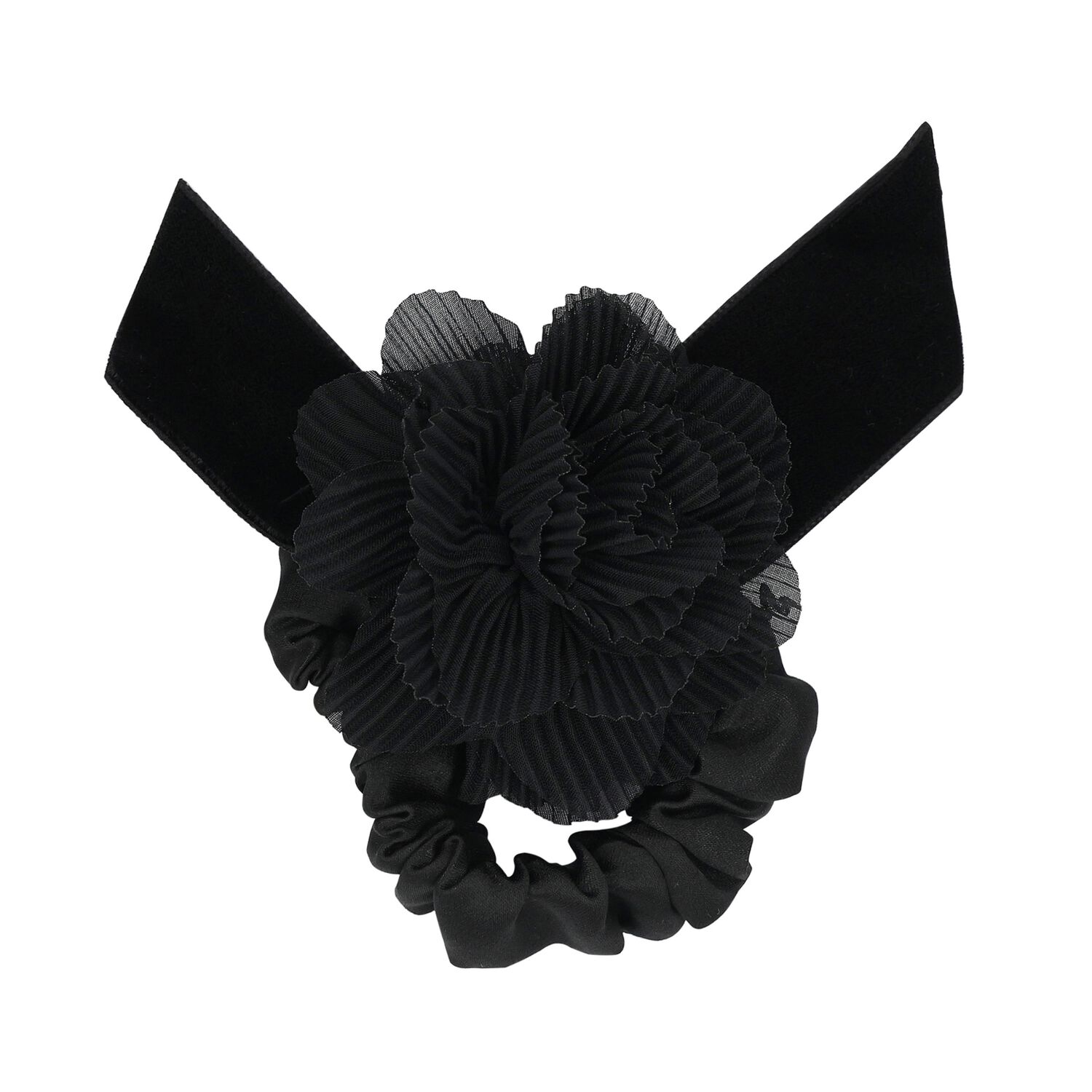 Girls Black Flower Scrunchie, 1, hi-res
