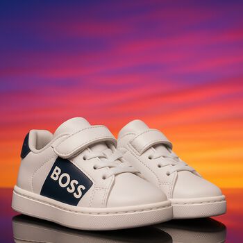 Boys White & Black Logo Trainers