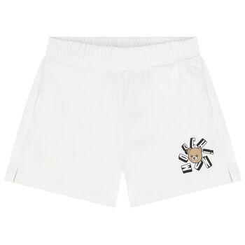 Girls White Teddy Bear Logo Shorts