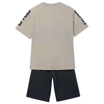 Boys Beige & Black Shorts Set 