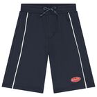 Boys Navy Blue Logo Shorts, 1, hi-res