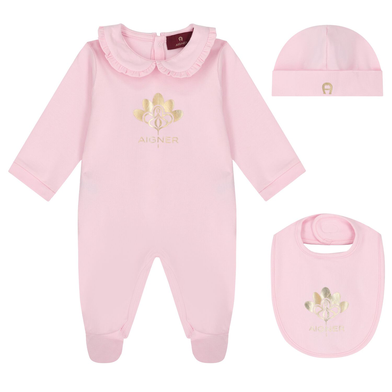 Baby Girls Pink & Gold Logo Babygrow Gift Set, 1, hi-res