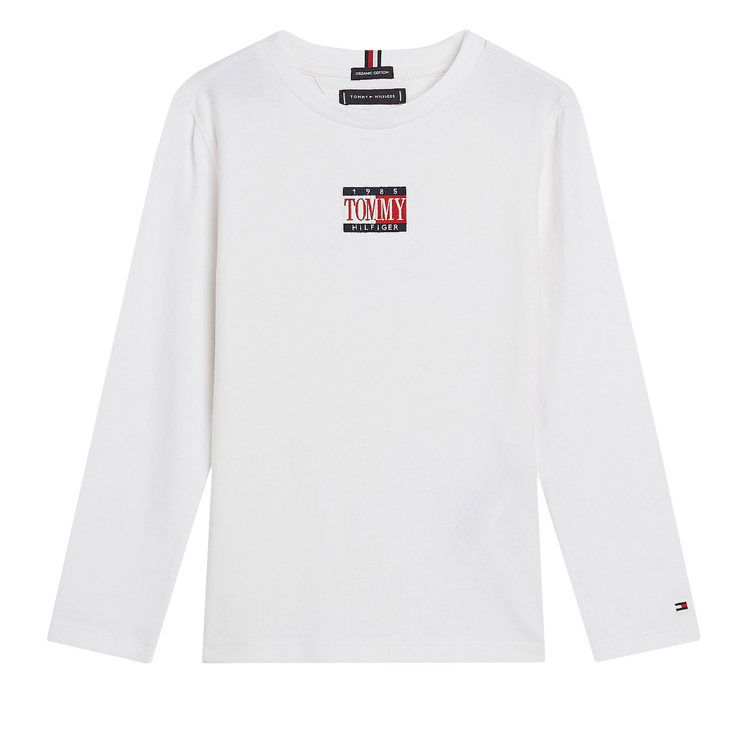 Boys White Logo Long Sleeve Top, 2, hi-res