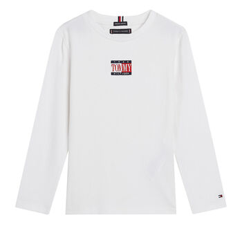 Boys White Logo Long Sleeve Top