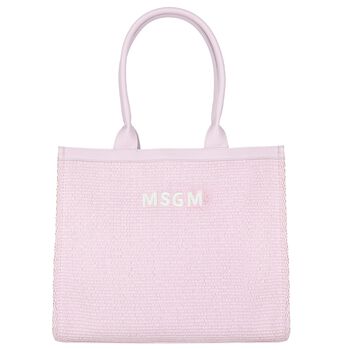 Girls Pink Straw Tote Bag