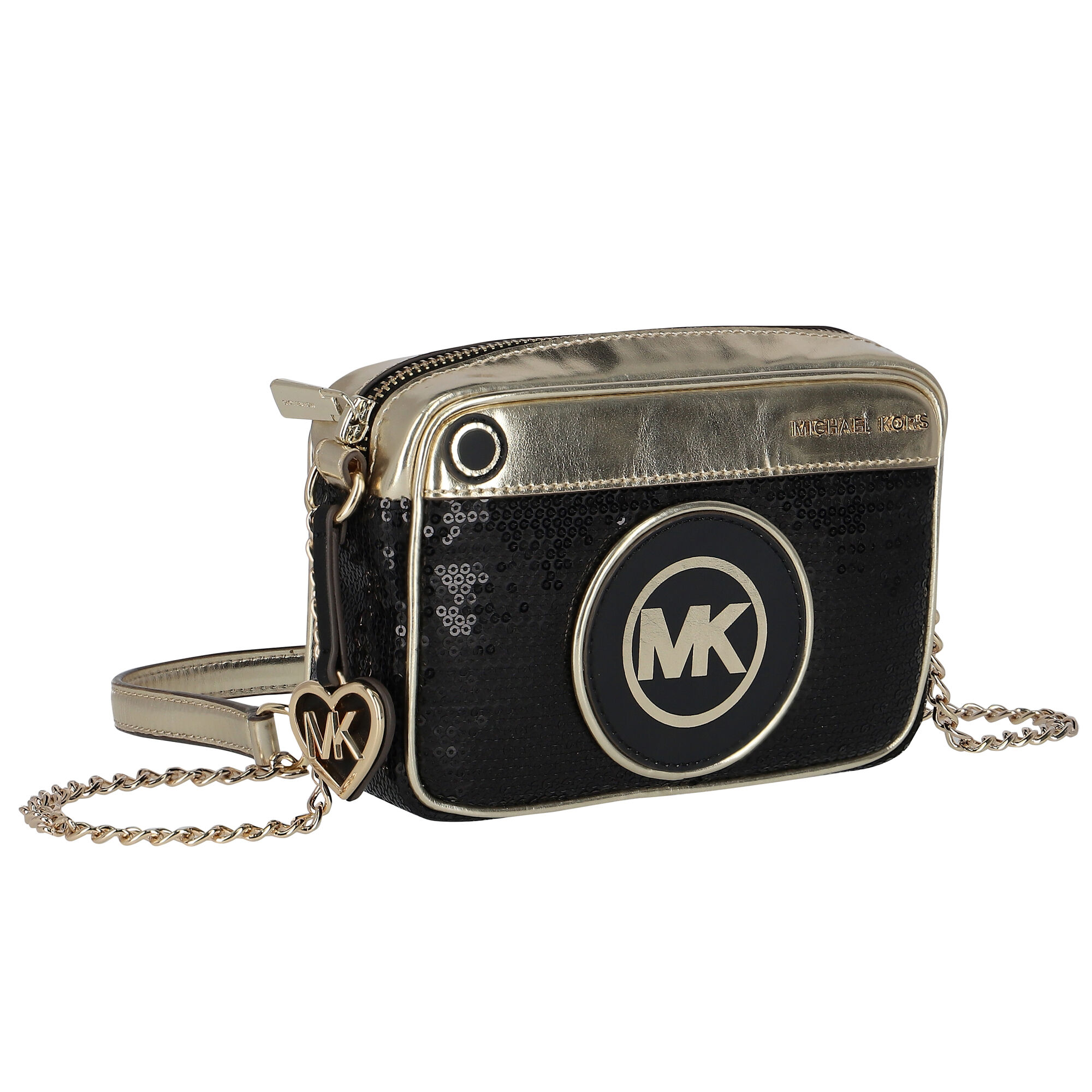 MICHAEL KORS Girls Black Gold Sequin Logo Shoulder Bag Junior