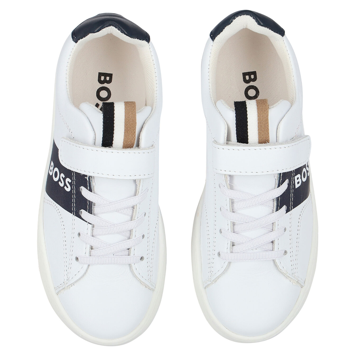 Boys White Logo Trainers, 1, hi-res