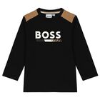 Younger Boys Black Logo Long Sleeve Top, 1, hi-res