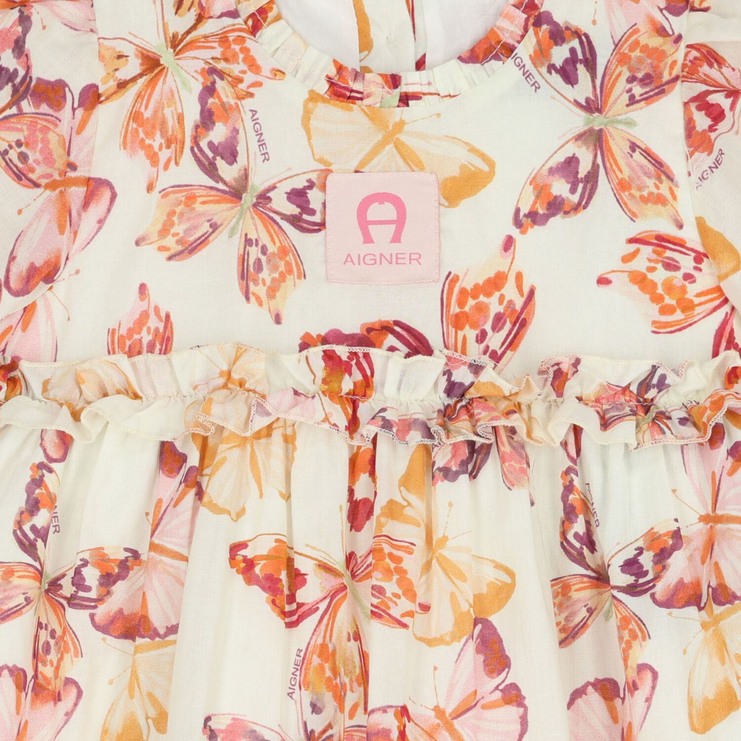 Younger Girls Ivory & Pink Butterflies Logo Dress, 3, hi-res