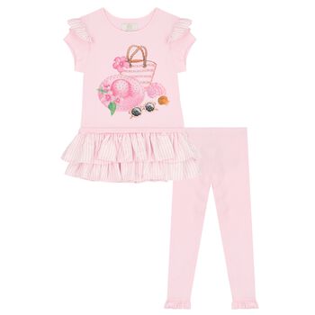 Girls Pink Embellished Leggings Set