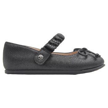 Girls Black Bow Glittery Shoes