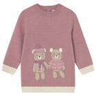 Younger Girls Pink Teddy Bear Knitted Dress, 1, hi-res