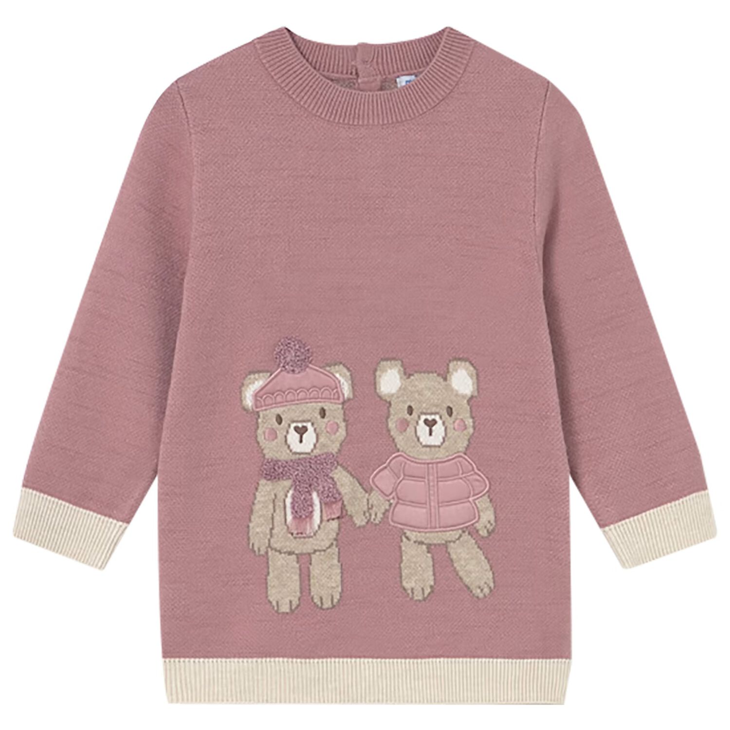 Younger Girls Pink Teddy Bear Knitted Dress, 1, hi-res image number null
